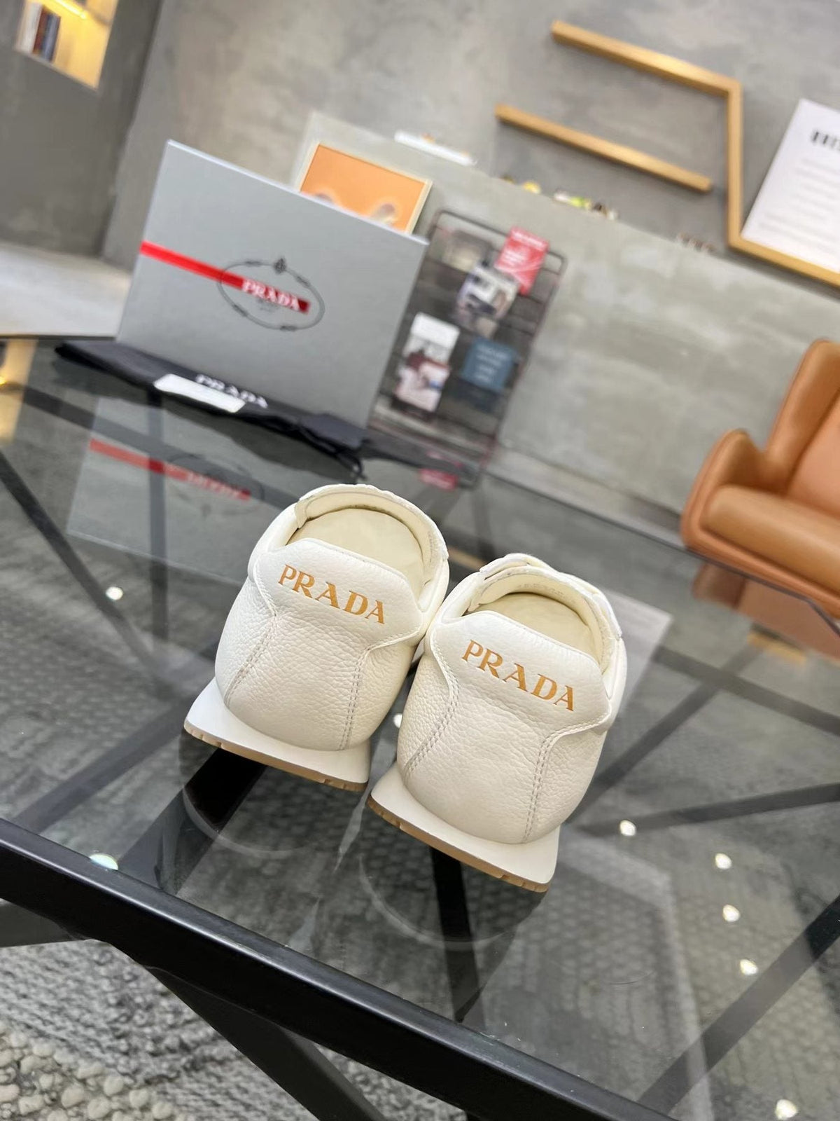Prada White Beige Low-Top Sneakers — back