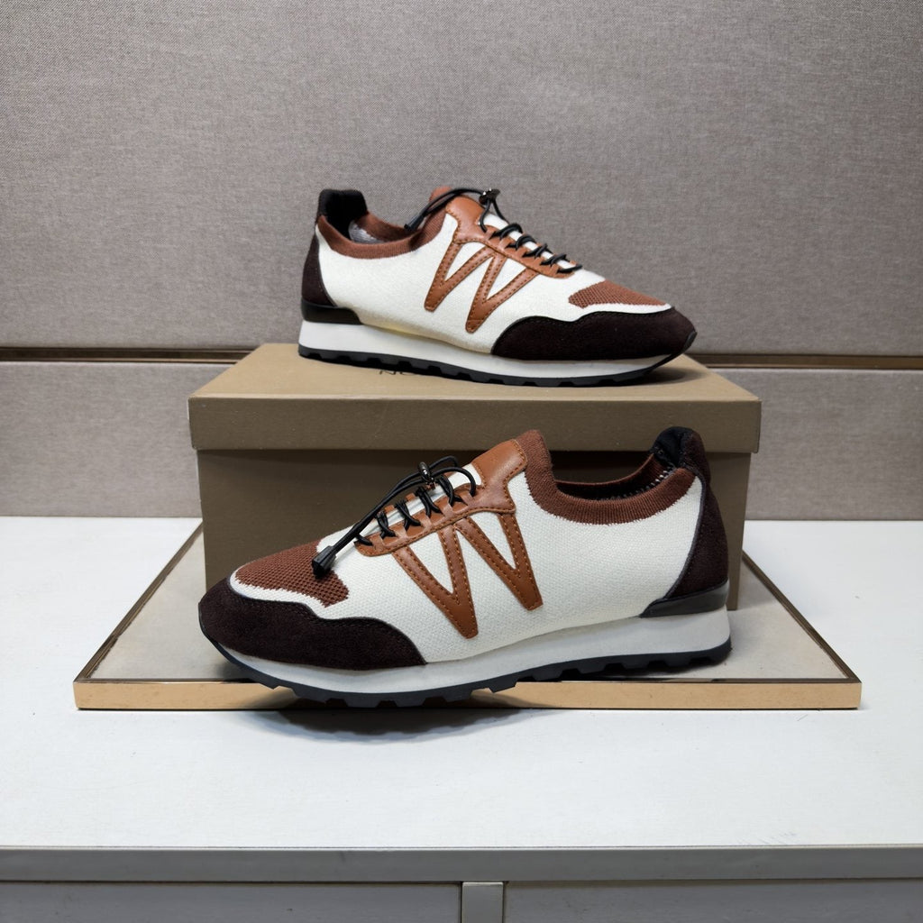 White, Brown & Tan Panel Sneakers — front