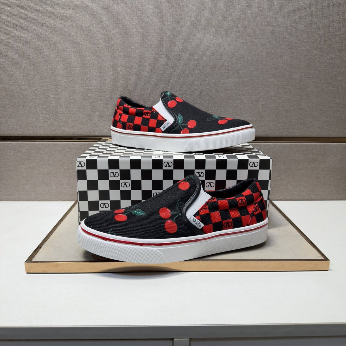 Vans Cherry Checkerboard Slip-On Shoes — side