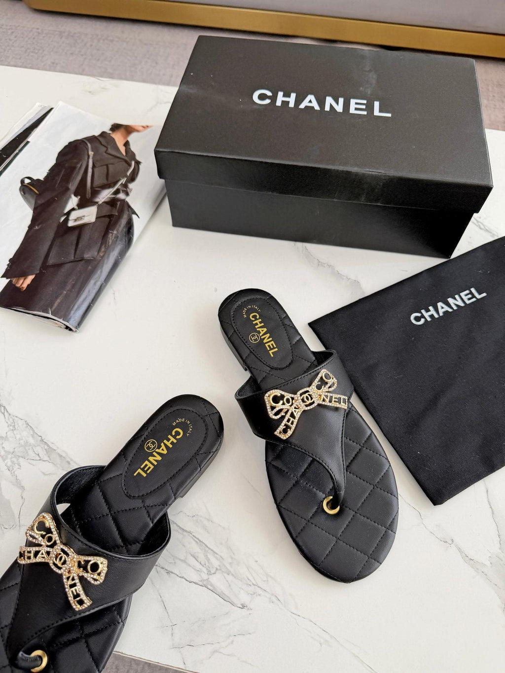 Quilted Bow Sandals — side