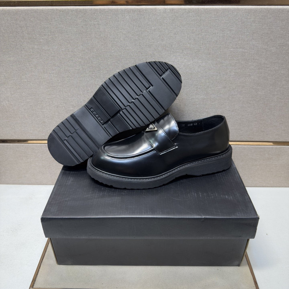 Prada Black Lug Sole Slip-On Shoes — detail