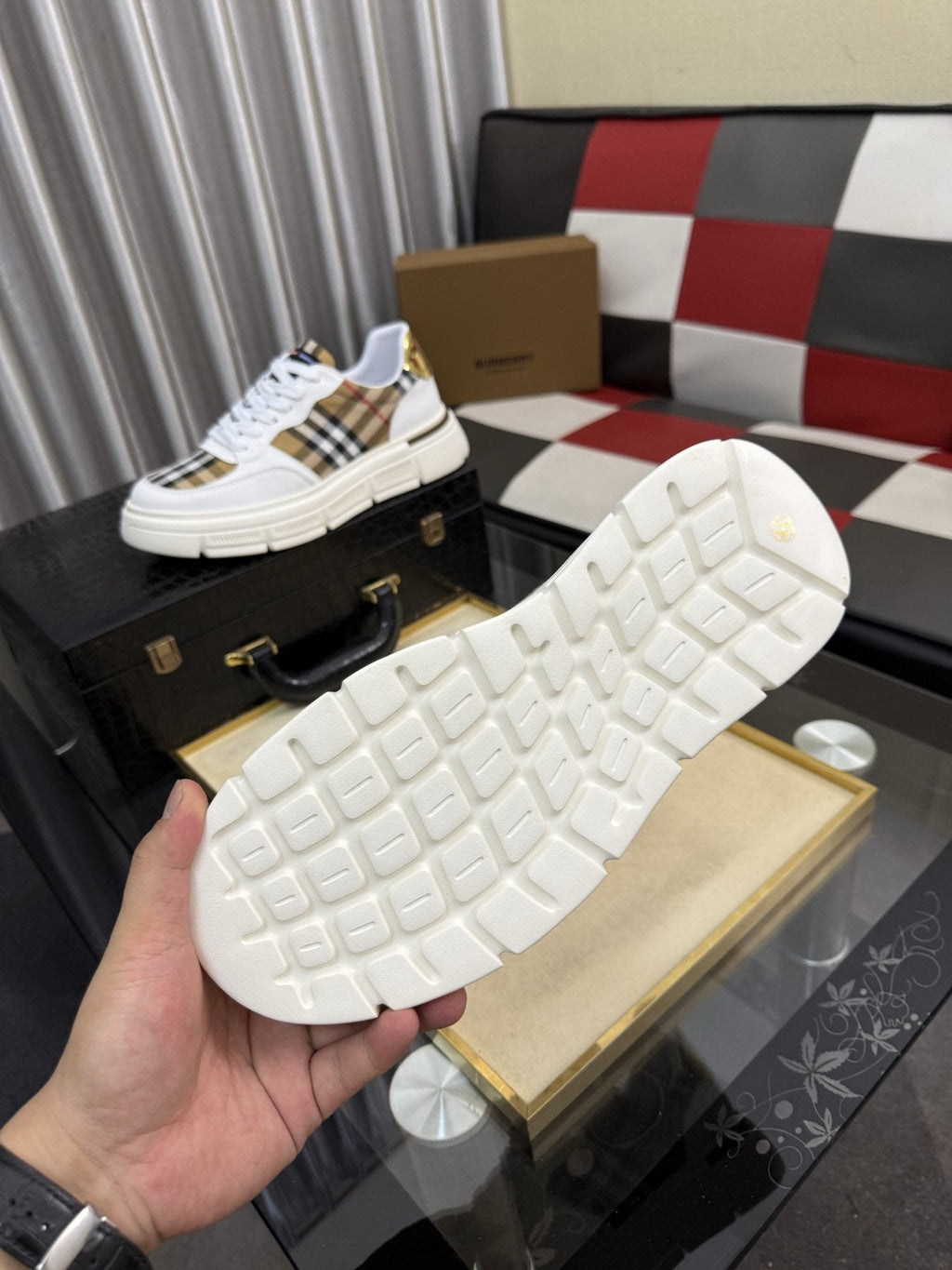 Burberry Plaid Panel Sneakers — detail