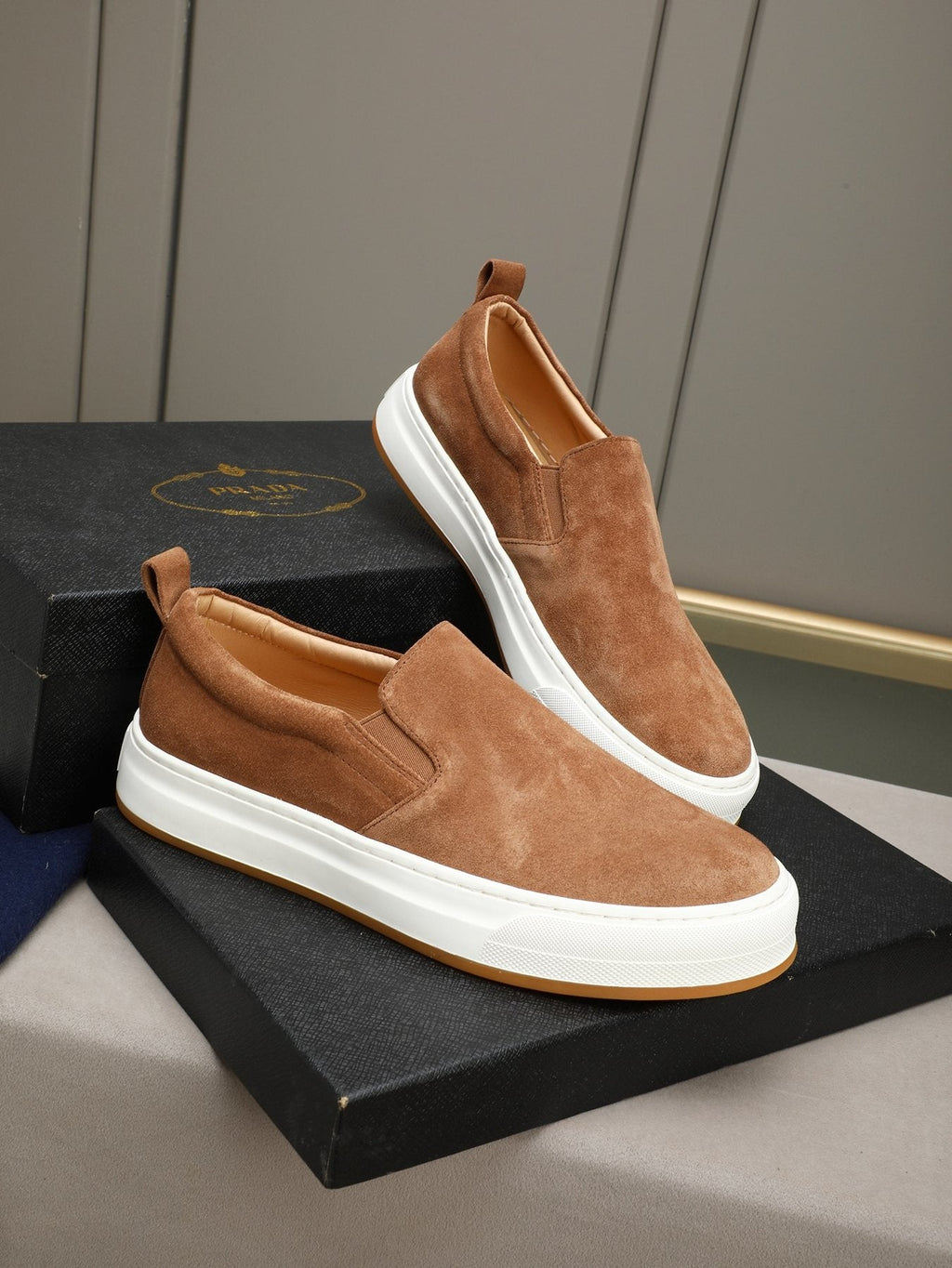 Prada Leather Slip-On Sneakers — front