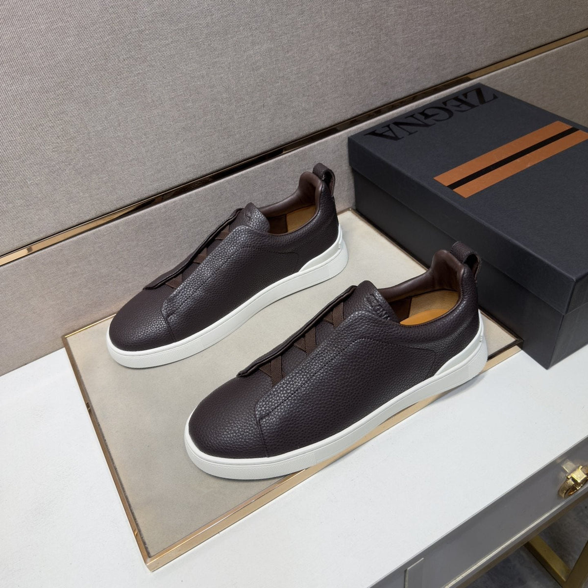 Zegna Navy Slip-On Sneakers — side