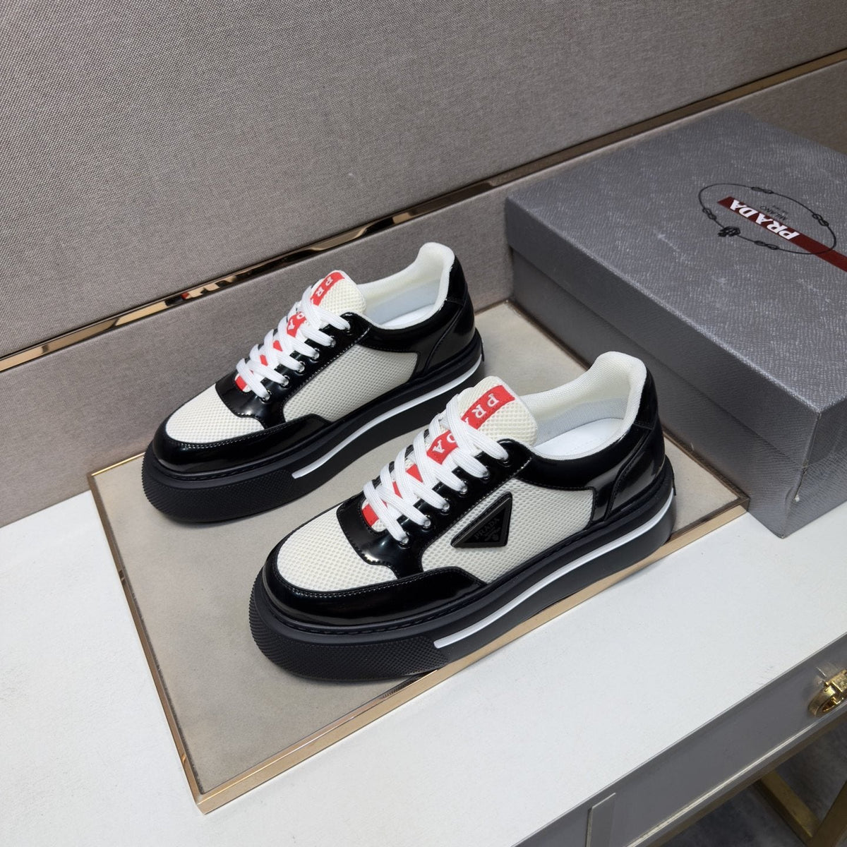 Prada Contrast Panel Low-Top Sneakers — front